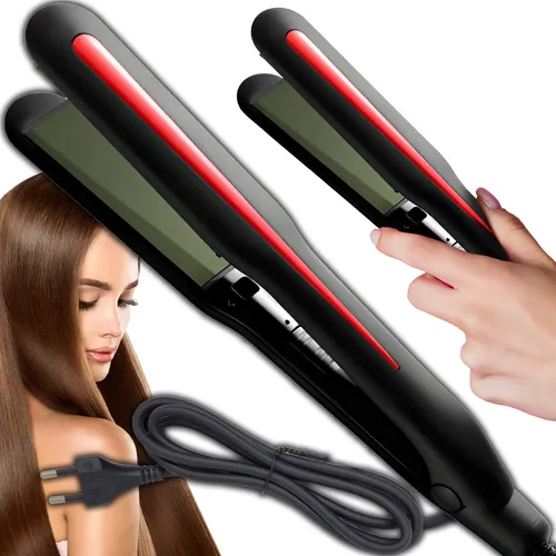Glätteisen 29cm Locken und Glätten Haarglätter Locken 2 in 1 Glätteisen Einstellbarer Temperatur Keramik Haar Straightener Lockenstab Rot Retoo
