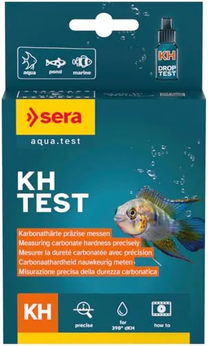 sera KH Test | für Aquarium & Teich | Präzise Karbonathärte messen für stabilen pH‑Wert | Verhindert Säuresturz | Komplett‑Set mit Küvette, Spritze & Anleitung | ca. 390 °dKH
