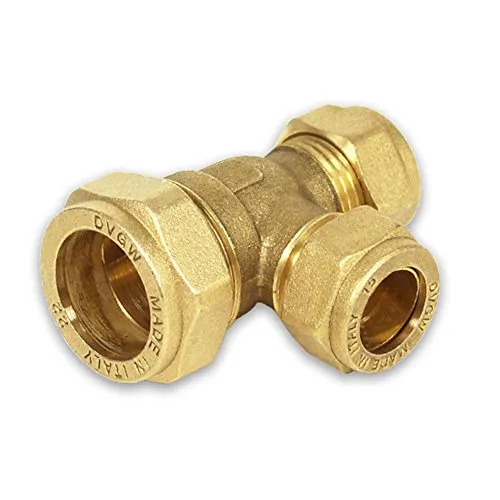 Messing-Klemmverschraubung für Kupferrohre, T-Stück reduziert, 22-22-15mm