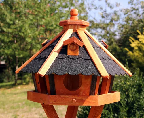 Holzdekoladen Vogelhaus Vogelhaus 47x33 cm wetterfest wahlweise mit Ständer und Solar Typ 23, mit Holzschutz behandelt