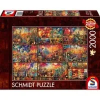 Genussvolle Auszeit: Puzzle 2000 Teile mit Büchern und Wein - Puzzle für entspannte Reisen, ideal für Weinliebhaber und Bücherfreunde, fördert die Konzentration und sorgt für stundenlangen Spaß.
