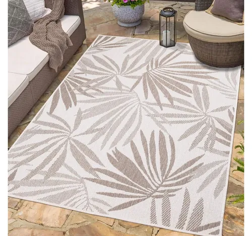 Outdoor Teppich Wetterfest 120x170 cm - Creme-Beige Wendeteppich - Teppiche für den Außenbereich, beidseitig nutzbar mit floralem Muster, wetterfest und pflegeleicht – ideal für Terrasse, Balkon und Garten.