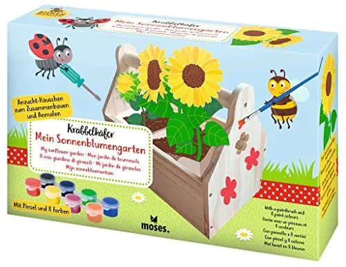 moses. Krabbelkäfer Sonnenblumengarten, DIY Anzucht Set für Sonnenblumen, Garten-Set, mit Pinsel & 8 Acrylfarben, Geschenk für Kinder ab 5 Jahren