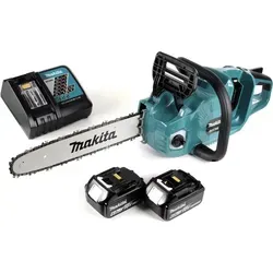 Makita DUC 355 RG2 Akku Kettensäge 36V - Sägen: Leistungsstarke 36V (2x18V) Brushless Kettensäge mit 35 cm Schwert, inklusive 2x 6,0 Ah Akku und Ladegerät für lange Laufzeiten und effizientes Arbeiten.