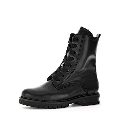 Gabor Damen Combat Boots, Frauen Stiefeletten,Wechselfußbett,Komfortable Mehrweite (H),Lammfell,uebergangsschuhe,schwarz,38 EU / 5 UK