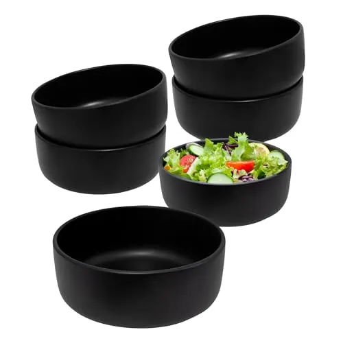 Spetebo Feinkeramik Salatschale 500 ml schwarz matt rund - 6er Set - Porzellan Müslischale 15 x 6 cm - Steingut Obstschale Müslischüssel Schale Schüssel Bowl spülmaschinengeeignet