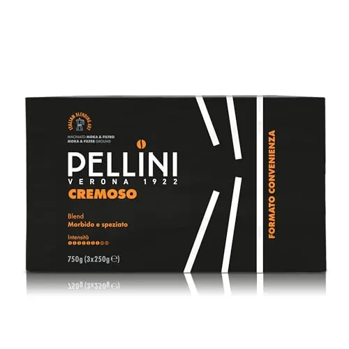 Pellini N.20 Cremoso, Gemahlener Kaffee für die Kaffeemaschine mit Ausgewogenem und Rundem Geschmack, Arabica- und Robusta-Mischungen, Mittlere Röstung, 3 Packungen mit je 250g