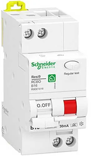 Schneider R9D01616 FI LS-Schalter - 1polig+N, 16A, B-Charakteristik, sicherer Schutz mit 30 mA Bemessungsfehlerstrom und 6 kA Abschaltvermögen