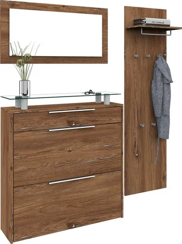 borchardt Möbel Garderoben-Set Oliva, (3-tlg), mit hängendem Schuhschrank, Paneel und Spiegel