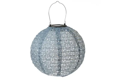 MARELIDA LED Lampion Solar Gartenlampion mit Blumenmuster blau 25cm Party Balkon Terrasse, LED Classic, warmweiß (2100K bis 3000K)