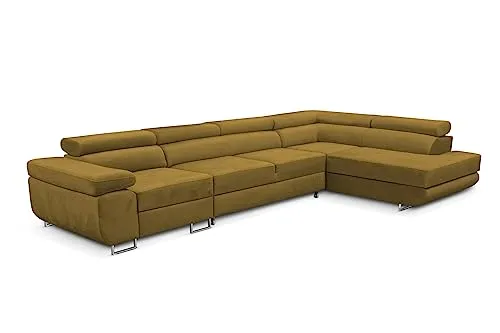 KREATIVE FURNITURE & DESIGN Ecksofa Rechts 343x88x203 cm - Sofa mit Schlaffunktion - Geräumig Eckcouch - Couch L Form - Wohnlandschaft L-Form Perfekt Für Ihr Zuhause Gold Rechts