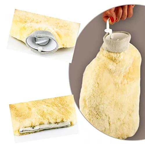 Heitmann Lammfell Wärmflasche 2 l - Kuschelige Wärme für kalte Tage - Wärmflasche mit Merino-Lammfellbezug (29x33 cm) für extra wohlige Wärme und Komfort, ideal für entspannte Abende.