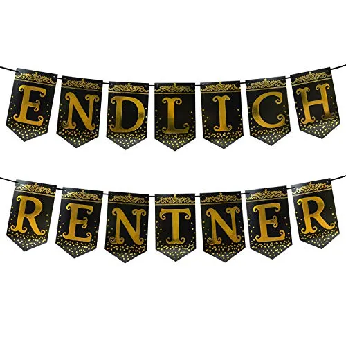 Oblique Unique® Endlich Rentner Girlande Hänge Deko für Ruhestand Rente Pensionierung Dekoration Banner Männer Schwarz Gold