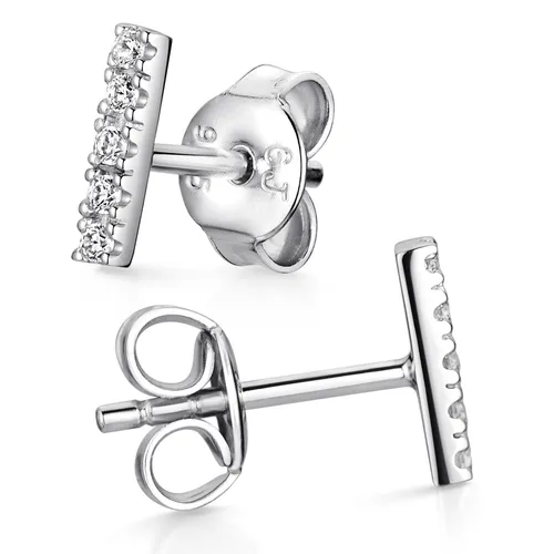 MATERIA Ohrstecker Stab Silber 925 rhodiniert mit Steinen - Ohrschmuck aus rhodiniertem Sterlingsilber, anlaufgeschützt und ideal für besondere Anlässe wie Hochzeiten oder Jubiläen, Maße: 7,5 x 1,75 mm.
