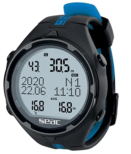 Seac Action, Tauchcomputer für Gerätetauchen und Freediving, Logbuch, Dive Planner, Safety Alarme, schwarz/blau HR