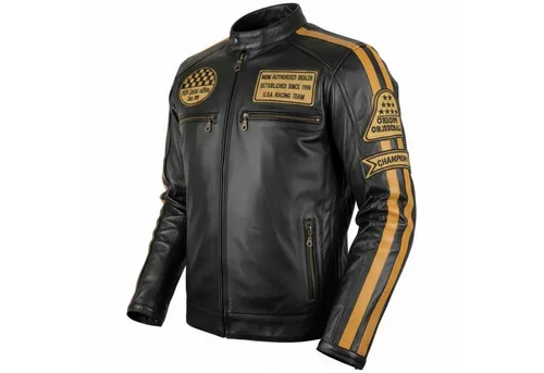 MDM Lederjacke Herren Biker Leder Jacke Freizeit Motorrad Lederjacke mit Protektoren Klassischer Highway-Look mit Protektoren