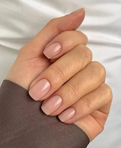 MouYouGlow Press on Nails Kurz,Square Sheer Nude Fake Nails Full Cover Kunstnägel mit Nagelkleber,Eckig Nudefarben Hautfarbe Acryl Künstliche Fingernägel für Frauen & Mädchen …