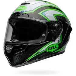 Bell Race Star DLX Flex Xenon Integralhelm - Schwarz/Weiß/Grün - S - Motorradhelm mit 3K-Carbon-Schale, 10% leichter und ausgestattet mit dem innovativen Bell ProTint-Schutzschild für optimale Sicht und Sicherheit bei jedem Rennen.