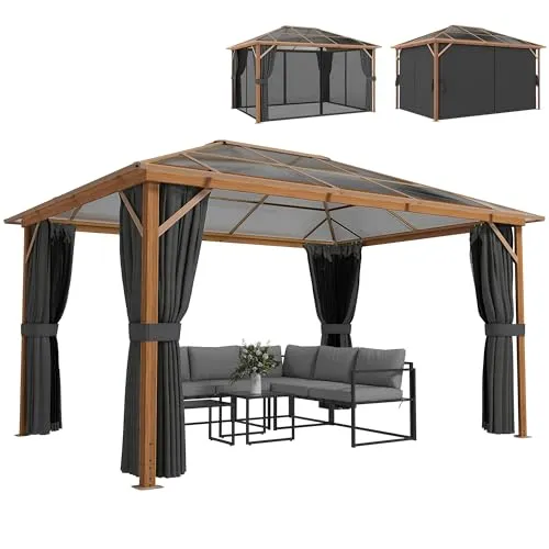 Gartenpavillon 4x3m Aluminium mit Polycarbonat-Dach und Moskitonetz - Moderner Gartenpavillon aus robustem Aluminium mit polycarbonat Dach. Ideal für entspannte Stunden im Freien, bietet Schutz vor Insekten und UV-Strahlen. Einfach zu montieren!
