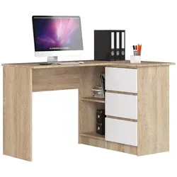 Raumhirsch Furniture Eckschreibtisch, Weiß, Holzwerkstoff, 124x77x85 cm - Moderner Eckschreibtisch für effiziente Raumnutzung. Ideal für Home-Office oder Jugendzimmer mit großzügiger Arbeitsfläche, drei Schubladen und eleganten Hochglanz-Fronten.