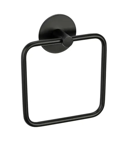 Schöner Wohnen Handtuchhalter Meleto, Schwarz - Handtuchhalter aus robustem Metall, eckig und mit der praktischen Montage ohne Bohren - ideal für modernes Badzubehör.