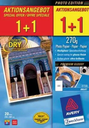 Avery-Zweckform Premium Inkjet Photo Paper 2739 - Hochglänzendes Fotopapier DIN A4, 250 g/m², für professionelle Drucke in Laborqualität mit wischfester Beschichtung und exzellenter Farbbrillanz. Ideal für Portraits und Landschaften.