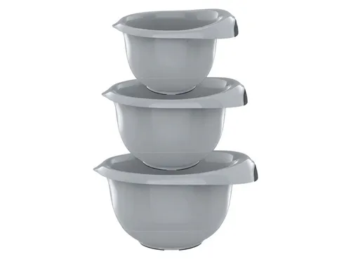 Engelland Rührschüssel 3er Set Backschüsseln mit Griff, Salatschüsseln, Kunststoff, (Vorteils-Set, 3-tlg), robust, BPA-frei, stapelbar, rutschfeste Silikonfüße, Einhandausguss