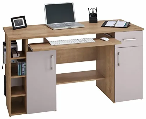 VOGL Möbelfabrik Schreibtisch Tim - 138 cm mit Tastaturauszug, Druckerablage & 1 Schublade - Kinderschreibtisch mit 8 offenen Fächern und praktischem Tastaturauszug. Ideal für kreatives Arbeiten, Made in Germany und platzsparend.