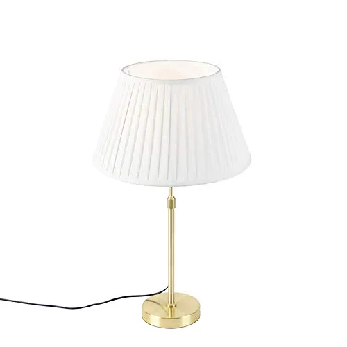 Qazqa Klassisch Antik Nachttischlampe - Elegante Tischleuchte in Gold und Creme - Tischlampen für stilvolle Innenräume, dimmbar und ideal für Wohnzimmer oder Schlafzimmer. Hochwertige Verarbeitung mit plissiertem Schirm und E27 Fassung.