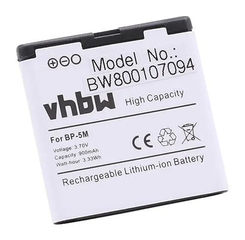 vhbw Akku Ersatz für Nokia BP-5M für Handy Smartphone Telefon (900 mAh, 3,7 V, Li-Ion)
