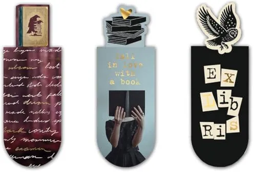 Produktbild moses. libri_x Magnetlesezeichen Classics – 3er-Set Lesezeichen mit Goldfolien-Veredelung, stabile Magnetclips für Bücher, edle Geschenkidee für Leseratten, platzsparende Buchmarkierungen