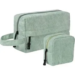 Kosmetiktasche Damen Cord Kulturtasche Set Grün-g - Die praktische Kosmetiktasche Damen Cord Kulturtasche Set in Grün-g bietet viel Stauraum für Kosmetik und Pflegeprodukte. Ideal für Reisen oder den Alltag, überzeugt sie durch ihr stilvolles Design und die praktische Aufteilung.