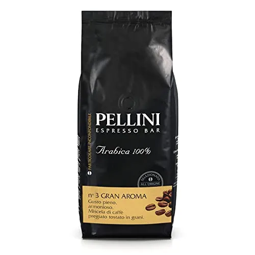 Pellini N.3 Gran Aroma, Kaffeebohnen für Espresso 1kg, 100% Arabica-Mischung mit einem Kräftigen und Harmonischen Geschmack, Langsam Geröstete Kaffeebohnen
