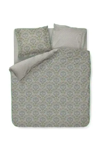 PiP Studio Bettwäsche Alba Blau – Elegante Perkal-Garnitur mit Paisley-Muster - Bettwäsche-Set aus 100% Baumwolle mit hautsympathischem Perkal und pflegeleichtem Design. Wendeoptik mit floralem Paisleymuster und grüner Streifen-Optik, ideal für alle Jahreszeiten.