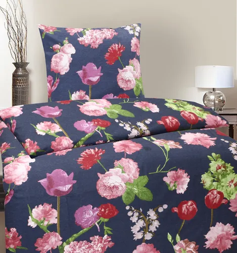 Bettwäsche Winter Biber Feinbiber Baumwolle 2x 135x200 + 2x 80x80 cm Doppelpack Design: Floral