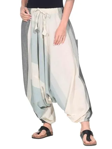 Kunst und Magie Unisex Haremshose OneSize – Weiße Baumwollhose - Bequeme Haremshose in klassischem indischen Schnitt, aus 100 % Baumwolle mit dehnbarem Bund und Kordel für optimalen Tragekomfort.