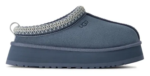UGG TAZZ Hausschuh Homeslippers - Modischer Pantoffel mit Plateausohle in Blau - Hausschuhe mit 4 cm Plateauhöhe, aus hochwertigem Veloursleder und warmem Lammwolle-Futter, ideal für stilvolle Entspannung zu Hause.