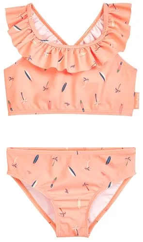 Playshoes Mädchen Zweiteiler Bikini, Rosa Surfbrett, 98-104 - Bikini aus recyceltem Polyester, ideal für heiße Sommertage am Meer oder im Schwimmbad. Schnelltrocknendes Material mit überkreuzten Trägern und Rüschen für einen stylishen Look. Pflegeleicht bei 30°C waschbar.