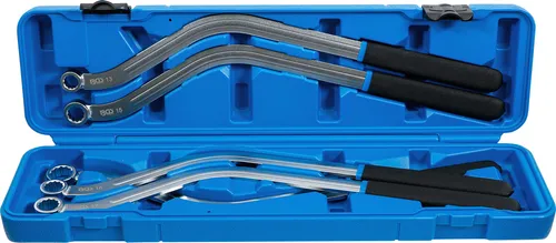 BGS Spannrollenschlüssel-Satz | 5-tlg. Spezialform für Zwölfkant - Werkzeug-Set aus verchromtem Chrom-Vanadium-Stahl, ideal für KFZ-Reparaturen und präzise Anwendungen, mit Schlüsselweiten von SW 13 bis 19 mm.