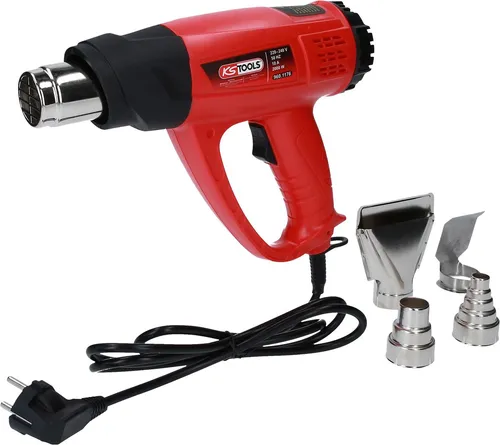 KS Tools 960.1175 Heißluftgebläsepistolen-Satz, Digital, 5-teilig, mit stufenloser Temperaturreglung und LCD-Anzeige für präzise Anwendungen - 