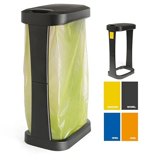 Hausfelder Müllsackständer mit Deckel - Müllsackständer für 60l bis 120l Beutel, extra stabile Konstruktion mit Klappschwingdeckel für einfache Handhabung und effektive Geruchsbarriere. Ideal für Haushalt, Garten oder Camping.