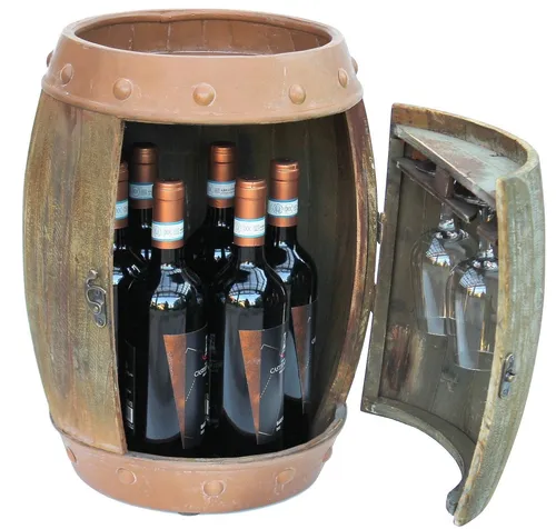 DanDiBo Weinregal Holz Weinfass 44 cm - Stilvolles Holz-Weinfass für 6 Flaschen, inklusive Platz für 2 Gläser. Ideal als Geschenk und Blickfang für Weinliebhaber.