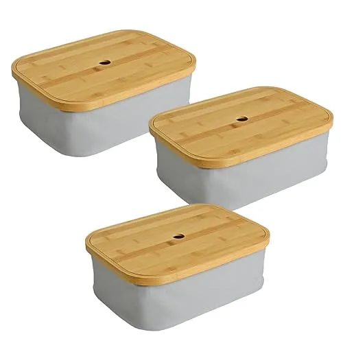ESTEXO Faltbarer Bambuskorb Aufbewahrungsbox 35x25x12 cm 3er Set Aufbewahrungskorb Hellgrau