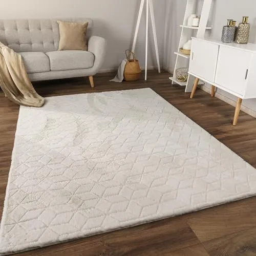 Paco Home Weicher Flauschiger moderner Bubble Wohnzimmer Teppich Hochflor Fell Geometrisches Design Hoch-Tief-Effekt, Grösse:60x100 cm, Farbe:Creme 5