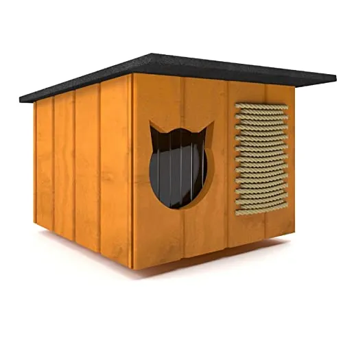 Katzenhaus Outdoor Hütte Kiefer 56x47cm - Winterfestes und isoliertes Katzenhaus aus Kiefernholz, ideal für draußen – bietet Ihren Katzen einen gemütlichen Rückzugsort.