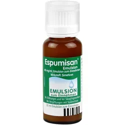 Espumisan Emulsion 30 ML - Arzneimittel zur symptomatischen Behandlung gasbedingter Magen-Darm-Beschwerden, wirkt als Entschäumer und ist ideal zur Vorbereitung von Untersuchungen im Bauchbereich.