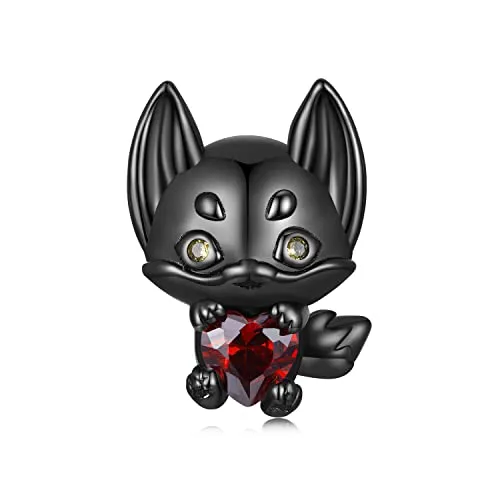 Schwarzer Fuchs Charms Anhänger für Pandora Armbänder, 925 Sterling Silber Herz Zirkon Perle Charm