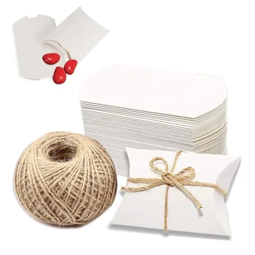 Naiocase 100 Stück Klein Kissenschachteln Hochzeit Geschenkboxen Gastgeschenk Kommunion Taufe für Hochzeit Geburtstag, Weiß DIY Gastgeschenke Hochzeit