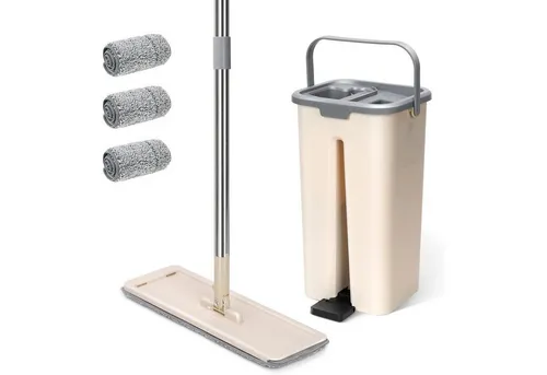 Wischmopp Set Eimer Auswringer Mikrofaser Beige-2.9l