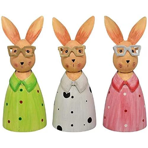 Exner Zaunhocker Hase mit Metallbrille, Verschiedenfarbig, ca. 10 x 10 x 25 cm, Garten-Deko